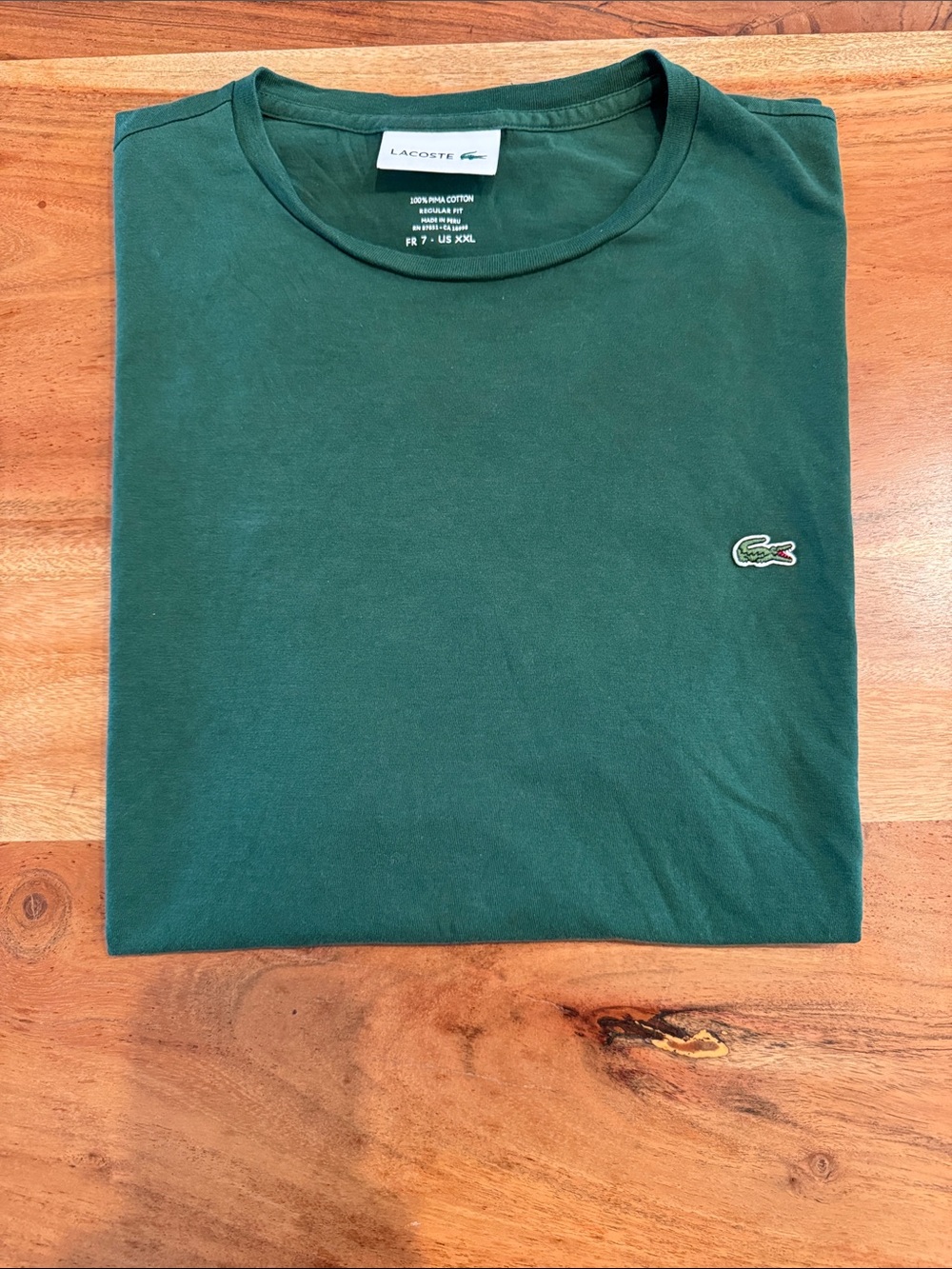 Lacoste Men's Forest Green Crew Neck Tee with Embroidered Croc